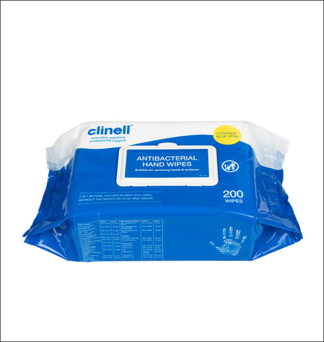 Clinell Antimicrobial Hand Wipes, pack of 200