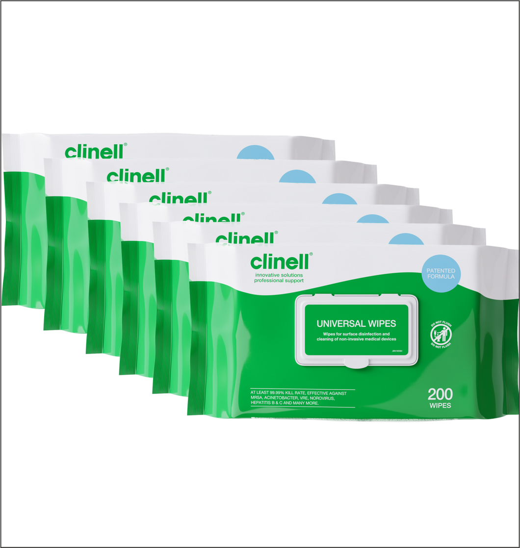 Clinell Universal Wipes, pack 200 - Case of 6