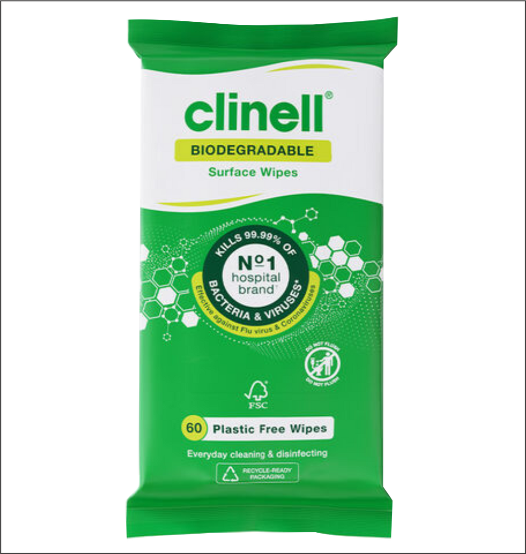Clinell Biodegradeable Surface Wipes Pack 60