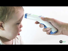 Load and play video in Gallery viewer, Video-showing-Berrcom-infrared-forehead-thermometer-being-used-on-a-baby&#39;s-forehead
